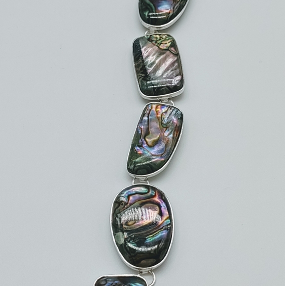 Vintage Sterling Silver Lucas Lameth Abalone Link Toggle Bracelet - Picture 11 of 12